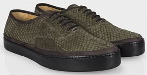 Paul Smith Olive Salmon Leather Jim Trainers: US$613.