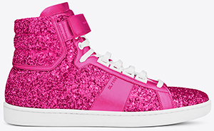 Yves Saint Laurent Signature Court Classic SL/14H High Top Women's Sneaker in Pink Glitter Fabric and Metallic Leather: US$795.