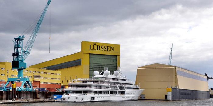 Lürssen Shipyard, Zum Alten Speicher 11, 28759 Bremen-Vegesack, Germany. Founded in 1875. One of the leading builders of custom superyachts such as Paul Allen's Octopus, David Geffen's Rising Sun, and Azzam, the largest private yacht in the world at 180m in length.