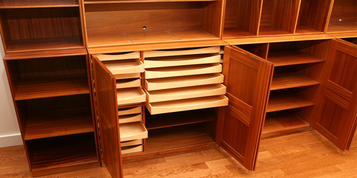 Mogens Koch bookcase / storage system (1928) put into production in 1932 by Rud. Rasmussen, Copenhagen, Denmark.