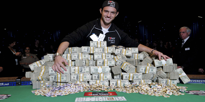 Happy poker tournament winner.