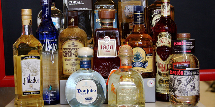 A selection of tequila bottles.