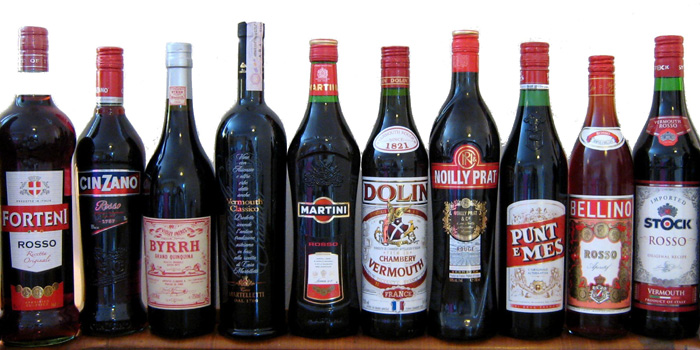 A selection of vermouth bottles.