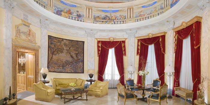 The domed living room at the Villa La Cupola Suite at The Westin Excelsior, Via Vittorio Veneto 125, 00187 Rome, Italy.