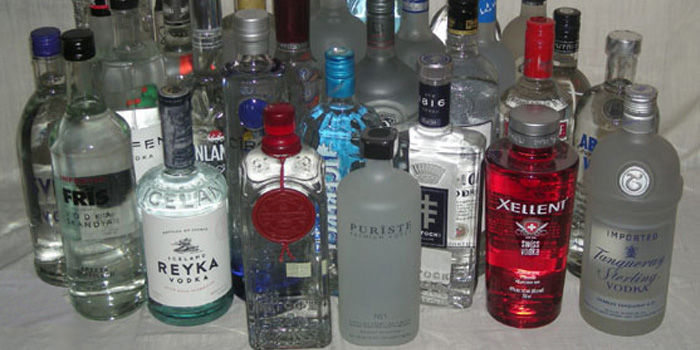 A selection of vodka bottles.