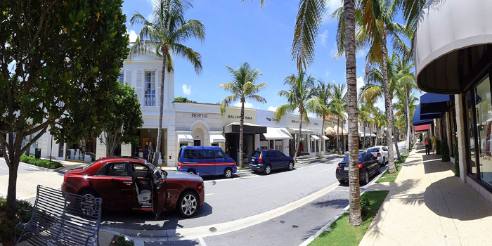 Worth Avenue stretches four blocks from Lake Worth to the Atlantic Ocean. Referred to as the Rodeo Drive of Florida.