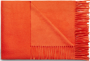 Acne Studios Canada Celosia Orange is a fringed women's scarf made in warm, super soft cashmere: US$440.