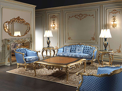 Vimercati Luxury living room Eighteenth Century carved and gilded by hand.