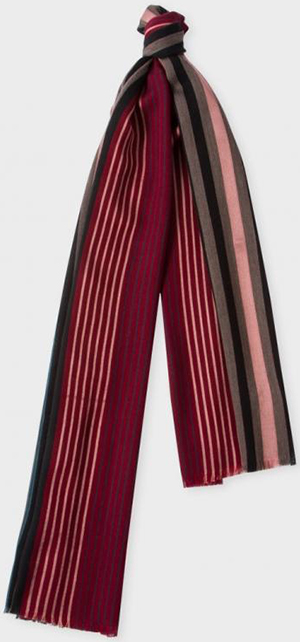 Paul Smith Men's Red Varied Stripe Wool-Silk Scarf: €130.