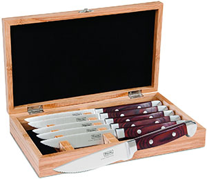 Viking Red Pakka Wood 6 pc Steak Knife Set w/ Rubberwood Box: US$149.99.