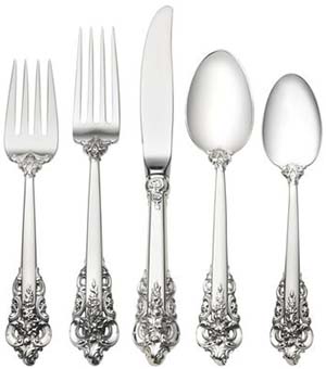 Lifetime Sterling Wallace Grande Baroque 5 Piece Place Setting: US$950.