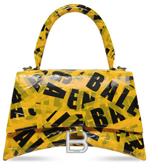 Balenciaga women's Hourglass Small Handbag in yellow and black tape & box calfskin, aged-silver: US$3,100.