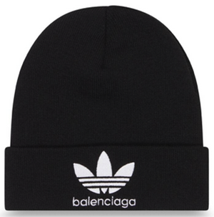 Adidas Beanie in black & white stretchy rib knit is done in collaboration with adidas: US$495.