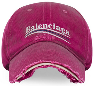 Political Campaign Destroyed Cap in dark pink & white cotton drill: US$395.