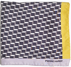 Pierre Hardy women's Scarf in silk with a black, white & yellow perspective cube print: €280.