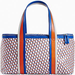 Pierre Hardy women's Travel Bag in white & blue Cube Perspective print on coated canvas: €950.