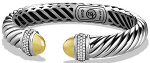 David Yurman Sculpted Cable Bracelet with Diamonds and 18K Gold, 5mm: US$2,400.
