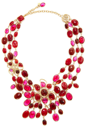 Loulou de la Falaise 24K Yellow Gold Plated, Ruby, Fuchsia, And Mocha Pebble And Flower Necklace.
