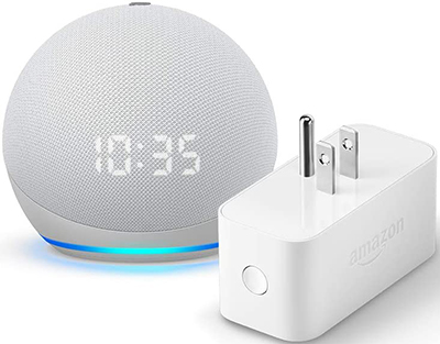 All-new Echo Dot (4th Gen) with clock + Amazon Smart Plug | Glacier White: US$$69.99.