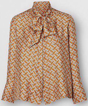 Burberry Monogram Print Silk Pussy-bow Blouse women's shirt: US$1,090.