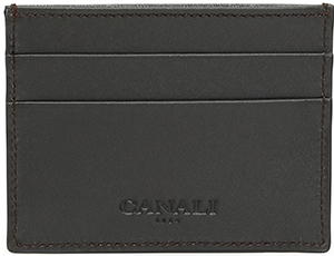 Canali men's Dark Brown Saffiano Calfskin Leather Card Holder: US$195.