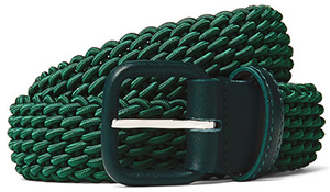 Charvet 3cm Dark-Green Leather-Trimmed Woven Elastic Belt:
€:220.