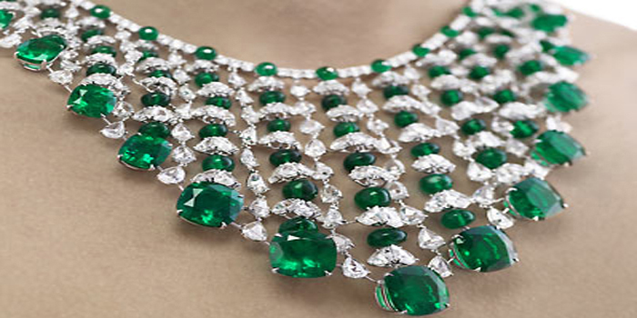 Chopard emerald & diamond necklace. This US$3 million emerald necklace features 191 carats of emeralds set between 16 carats of diamonds.