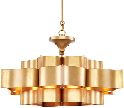 Currey & Company Grand Lotus Gold Large Chandelier.