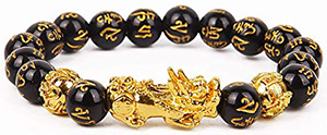 Goldenlight 2 Pcs Pi Xiu Bracelet Feng Shui Black Obsidian Wealth Bracelet for Women Men Adjustable Elastic: US$11.99.