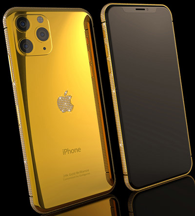 Goldgenie Gold iPhone 12 Pro Max with Diamond logo/bezel (6.7”): £8,857.