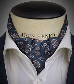 John Henric men's ascots Navy blue geometric ascot in 100% silk: US$39.