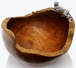 Lotus Arts de Vivre Wooden Bowl with Cheetah: US$2,110.