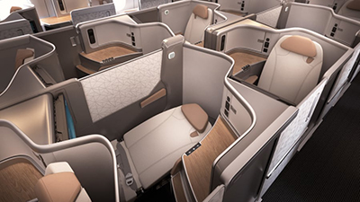 Suite dreams: Recaro's seat reclines to a fully flat bed and there's direct access to the aisle for every passenger thanks to the staggered seating layout. Photo: RECARO Aircraft Seating.