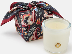 Turnbull & Asser Spiced Amber Candle Wrapped in Navy Silk Pocket Square: US$320.