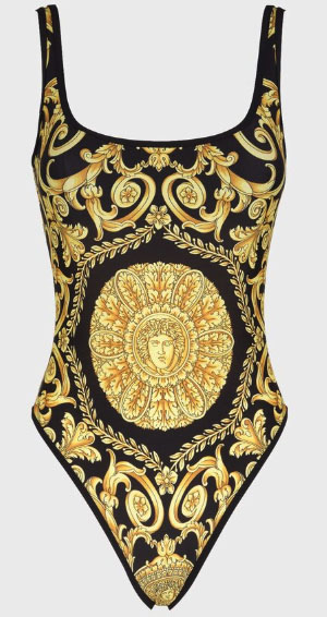 Versace Gold Hibiscus Print Swimsuit: US$695.