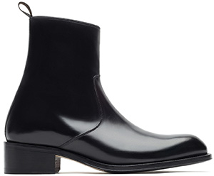 Brioni black formal boots in hand colored leather, with almond toe & curved zipper: US$1,425.