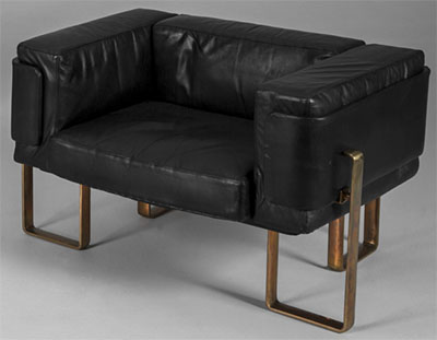 Polar Leather & Bronzed Metal Lounge Chair (1965) by Esko Pajamies.
