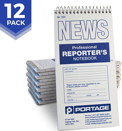 Portage Reporter’s Notebook #200 Gregg Ruled 4” × 8” Professional Spiral Notebook for Taking Notes in the Field - 140 Pages (12 Pack): US$19.50.