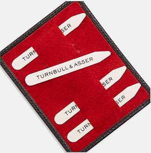 Turnbull & Asser Bone Collar Stays in Black Leather Lined Red Suede Tray: 105.