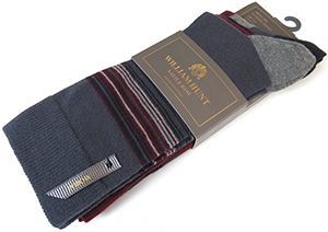 William Hunt Grey, Red & Blue Check, Stripe and Plain Pattern Socks (3 Pack): £13.99.