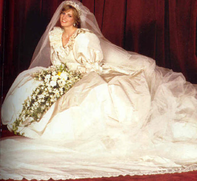 Wedding dress of Lady Diana Spencer designed by David and Elizabeth Emanuel.
