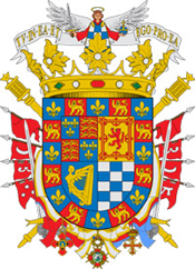 Coat of arms of The Most Excellent The Duchess of Alba de Tormes, Doña María del Rosario Cayetana Fitz-James Stuart y Silva, 18th Duchess of Alba de Tormes, Grandee of Spain.