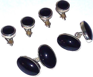 Andy & Tuly Oval and Round Onyx Stud and Cufflink Set (Sterling Silver): £684.