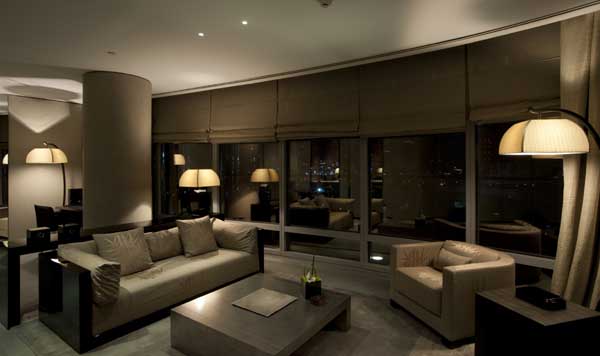 The living room of the Armani Dubai Suite at Armani Hotel Dubai at Burj Khalifa, 1 Sheikh Mohammed bin Rashid Blvd., Dubai, United Arab Emirates.
