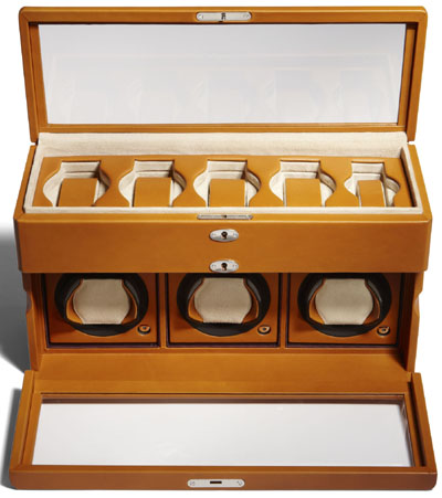Asprey Three Watch Winder Box, Cinnamon English Saddle Leather: US$4,700.