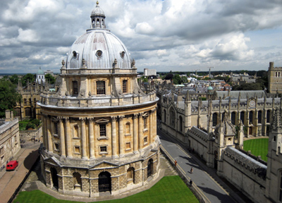 The Radcliffe Camera housing the Radcliffe Science Library at the Bodleian Library viewed from the University Church.