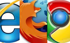 The three top web browsers: Internet Explorer, Firefox & Chrome.