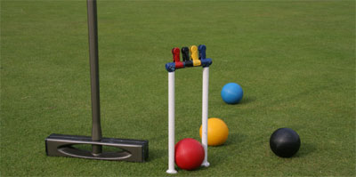 Modern croquet equipment.