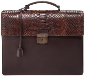 Salvatore Ferragamo Python-Flap Double-Gusset Briefcase, Brown: US$3,950.