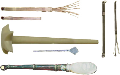 Examples of different 'Fouet' (also in French: moser, mosser, batteur, agitateur or moussoir, in English: swizzle stick).